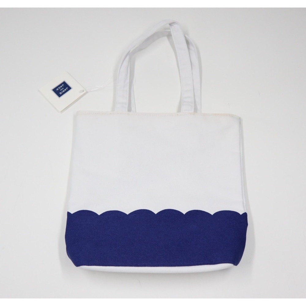 Janie and Jack Scalloped Canvas Tote - White / Blue